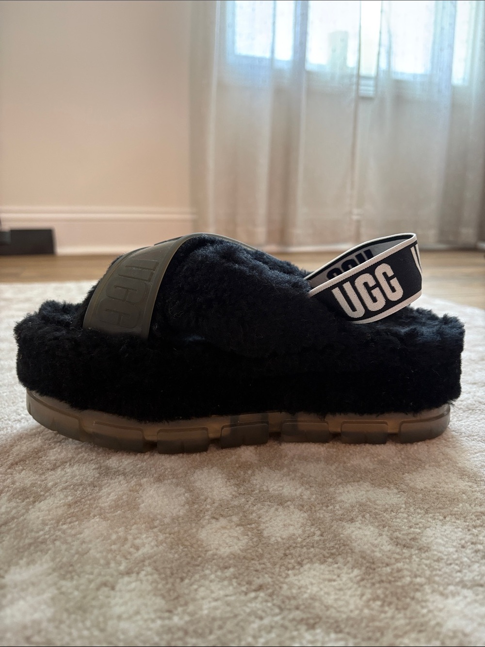 UGG Black Shearling Logo Slingback Slides - Picture 3 of 6